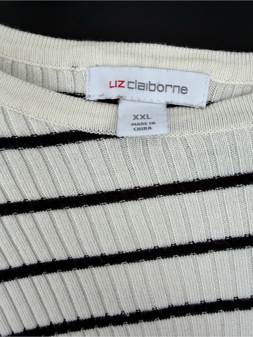 Liz Claiborne White and Black Striped Crewneck Sweater - Picture 4 of 6